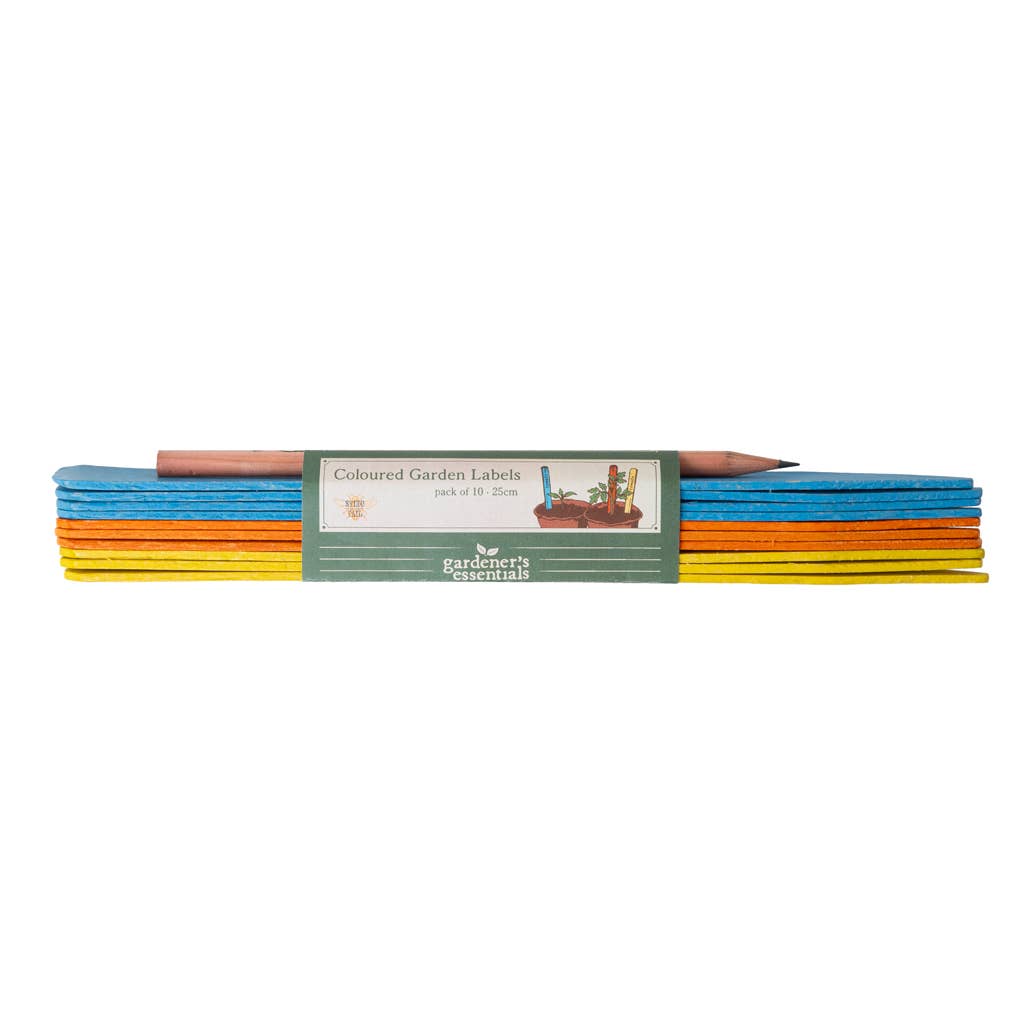Gekleurde houten plantenlabels 25 cm + potlood