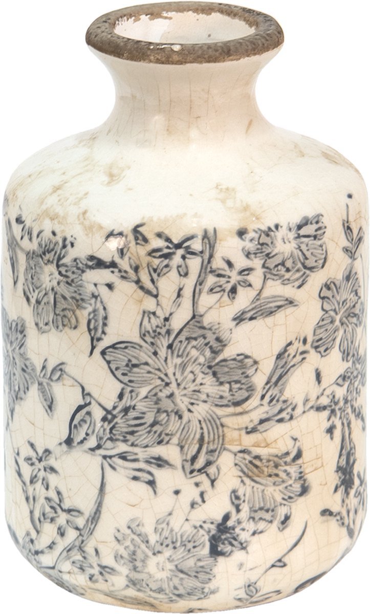 Keramieken vaasje – Ø11 x 17 cm – Grijs - beige - Tuinkabouter Chrisje