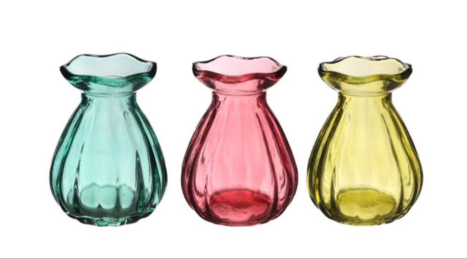 Set van 3 gekleurde tafelvaasjes "Summer" - Tuinkabouter Chrisje