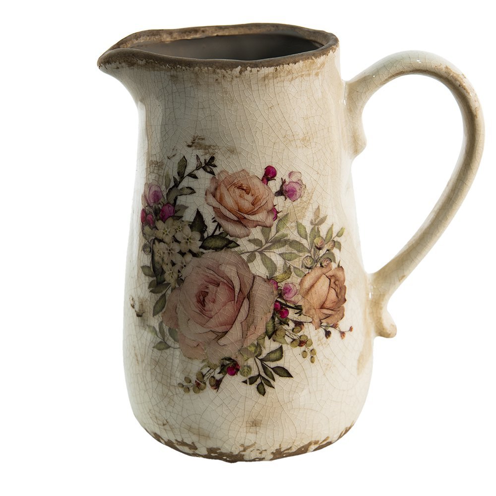 Brocante bloemenkan met rozen – 1,5 liter - Tuinkabouter Chrisje