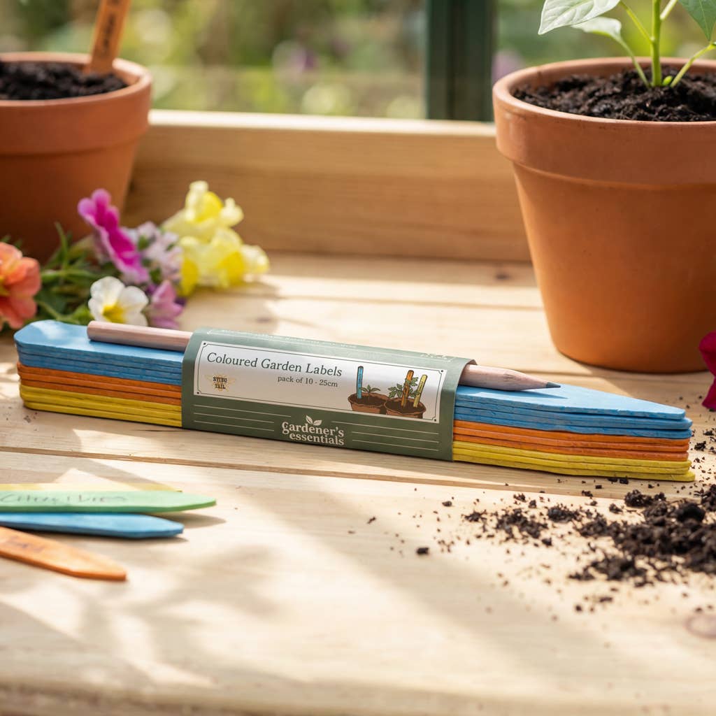 Gekleurde houten plantenlabels 25 cm + potlood